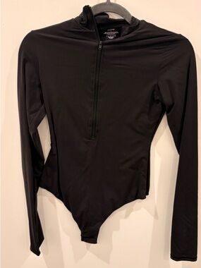 SKIMS Black Zip-Front Long Sleeve Bodysuit